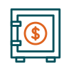 Safe with a dollar symbol representing secure financial protection.