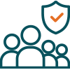 Group of people with a shield representing protected employees.