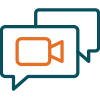 Speech bubbles with a video camera representing virtual consultations.